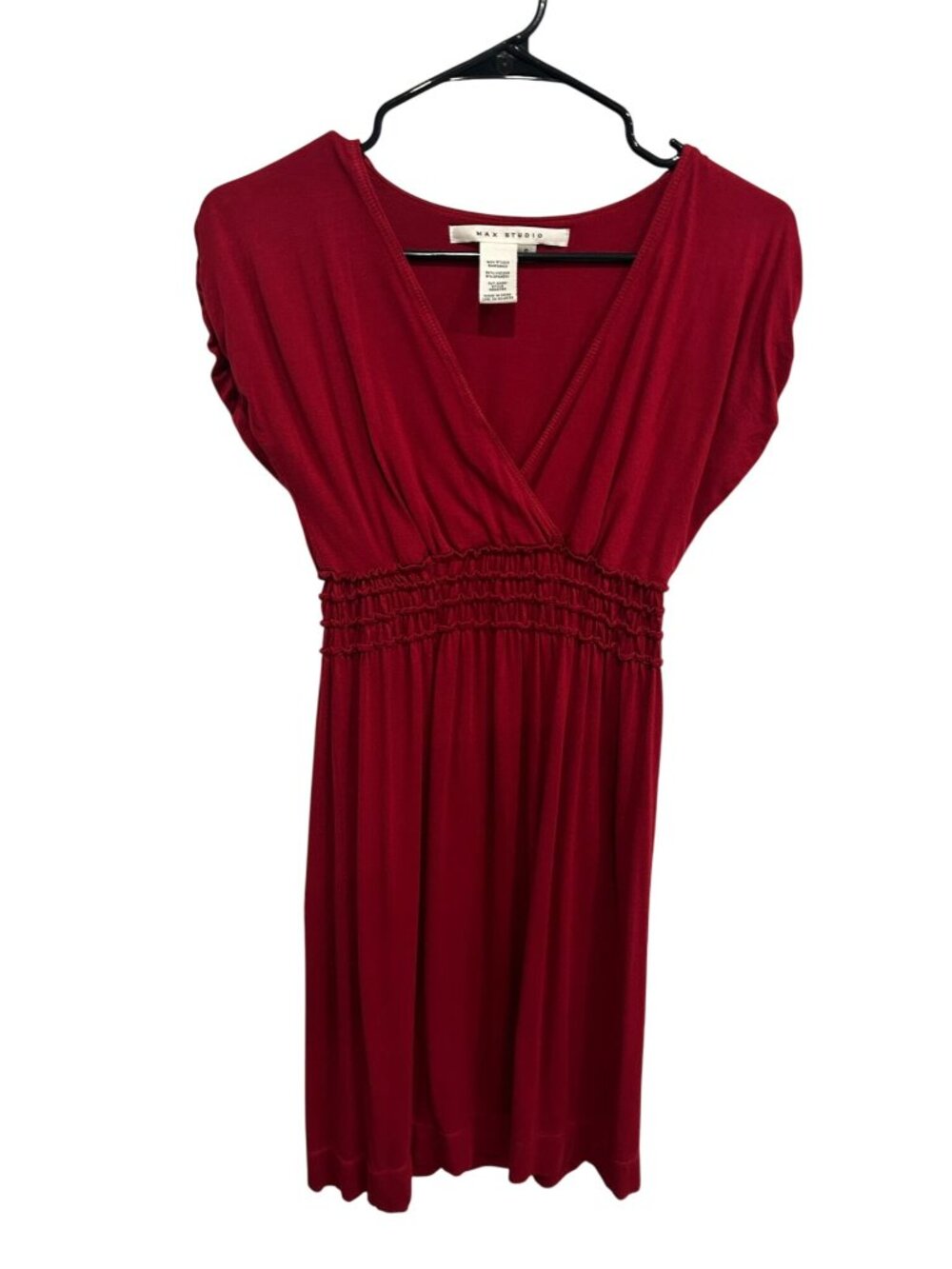 Max Studio Small Red Midi Dress Smocked Waist Romanticcore Statement Style